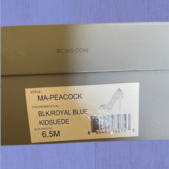 New Never Worn BCBG MAXAZRIA Heel - Peacock - BLK/Royal Blue Suede - Size 6.5 - Picture 2 of 8
